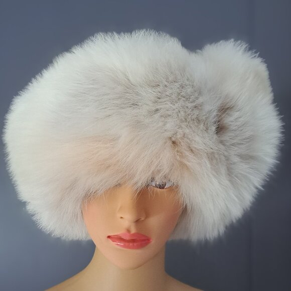 Cream Fox Trimmed Hat with White Leather Crown and Jewels main image 4